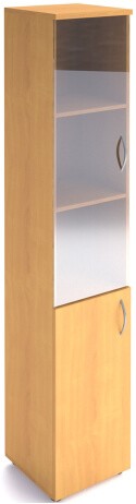 Офисный шкаф узкий высокий (3 полки под стеклом)